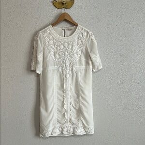 H&M Elegant White Embroidered Mini Dress Size 6